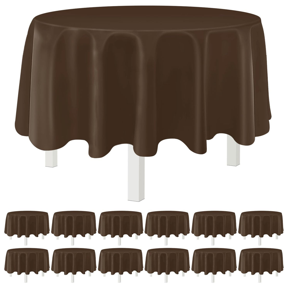 Kongdaoth Brown 12 Pack Plastic Tablecloths 84" Disposable Round Table Cloth Plastic Table Cover for Party Disposable Tablecloths