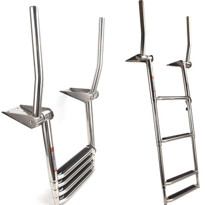 Mojiate 4-Step Telescoping Boat Ladder - Foldable 316 Stainless Steel with Handrail, 900lbs Capacity for Marine, Yacht & Pool Use