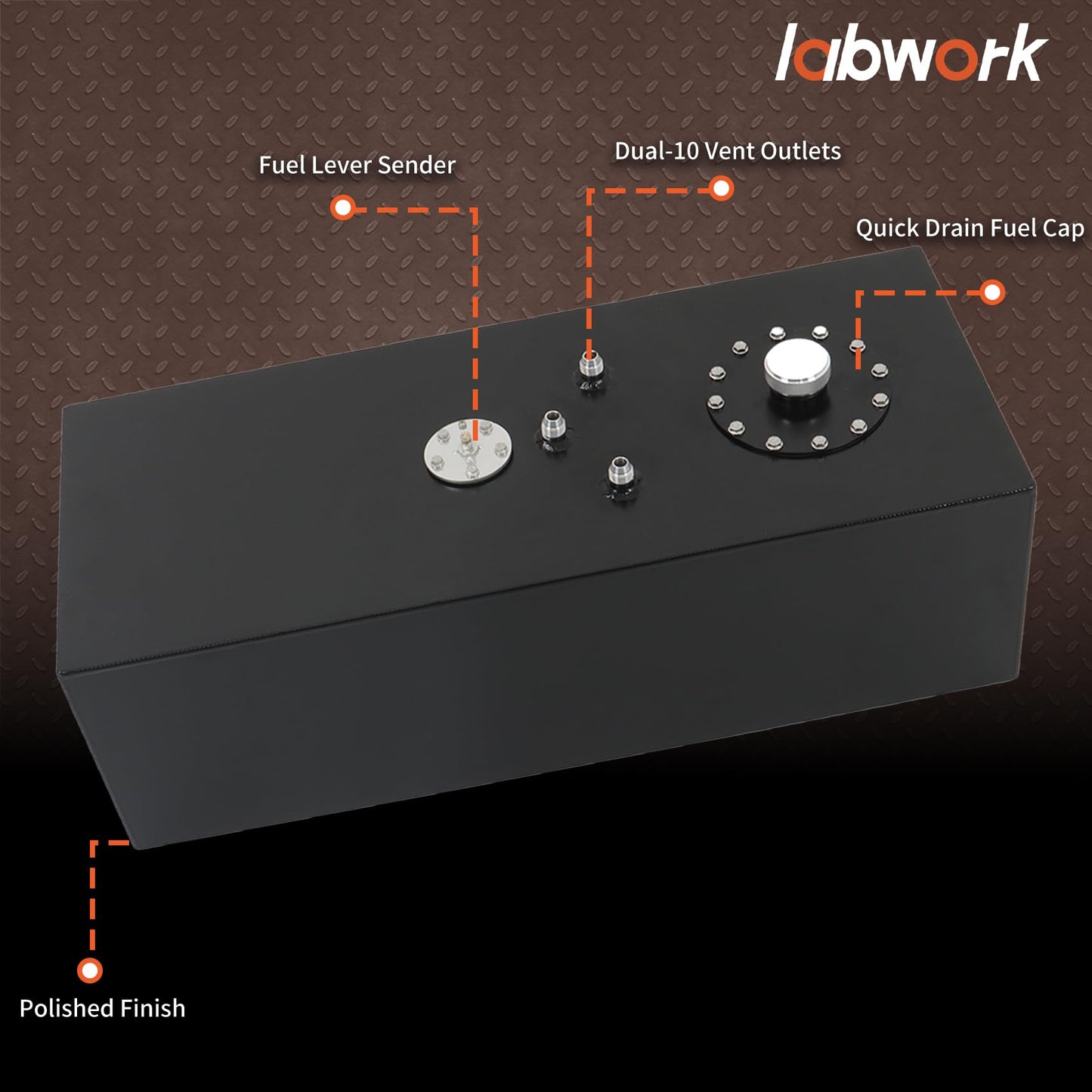 labwork 15 Gallon 57L Aluminum Racing Drift Fuel Cell Tank with Cap and Level Sender Black