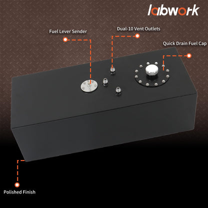 labwork 15 Gallon 57L Aluminum Racing Drift Fuel Cell Tank with Cap and Level Sender Black