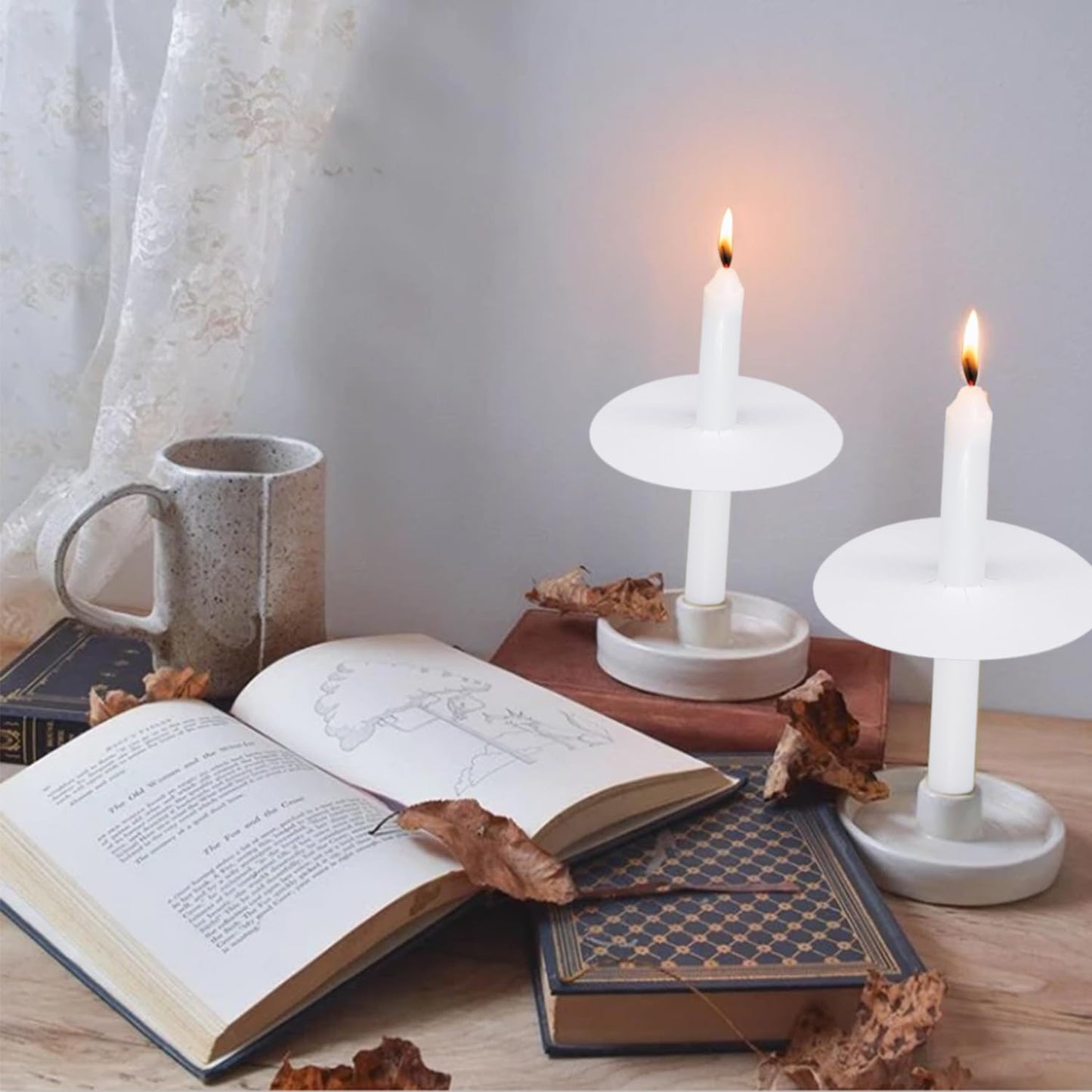 Church Candles with Drip Protectors for Devotional Candlelight Vigil Service, Box of 50 Candles, Unscented White 5" H X 1/2" D