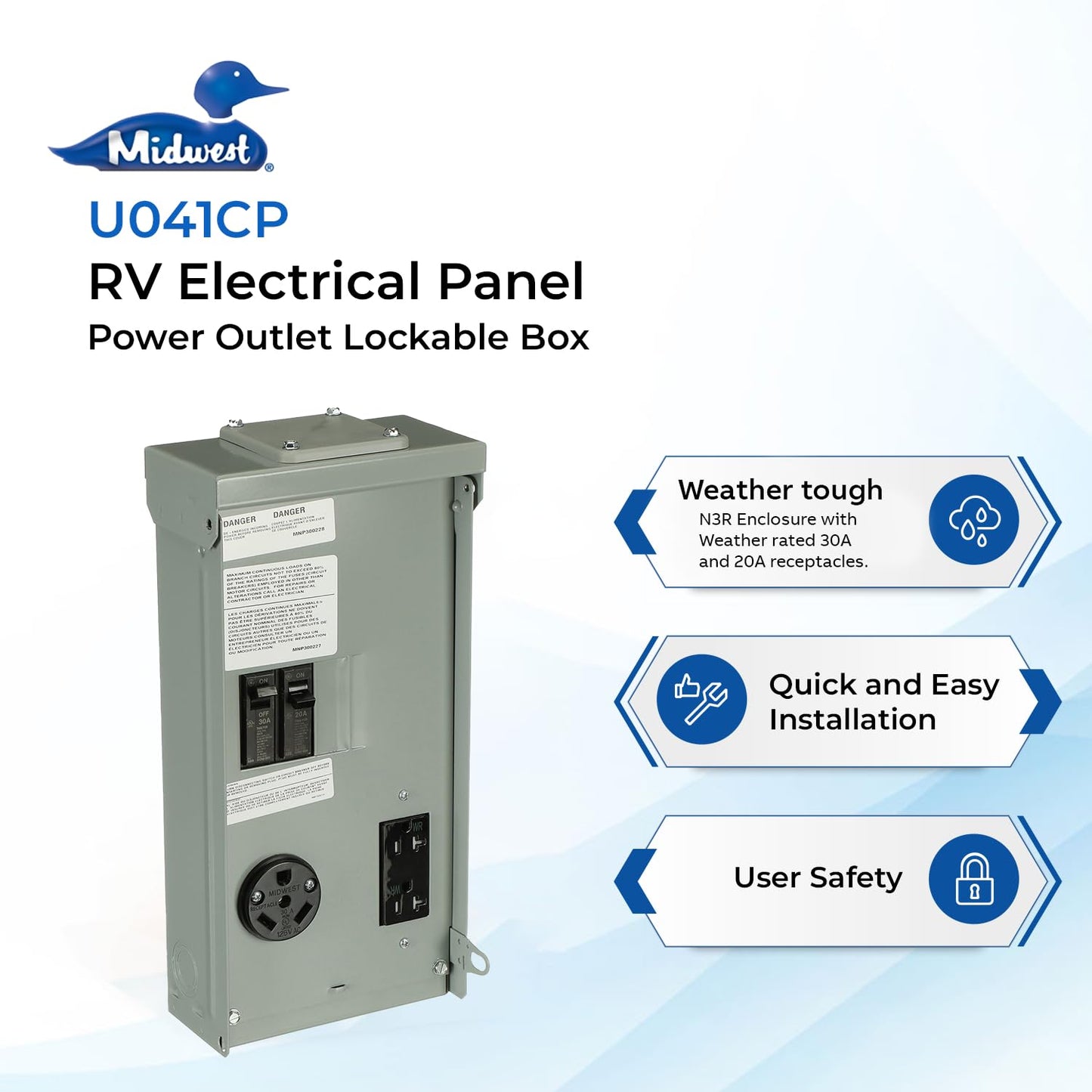 MIDWEST U041CP 70A Electrical Box • RV Electrical Panel • 70 Amp Power Outlet Lockable Box • RV Power Outlet Box • Pad Lockable for Security