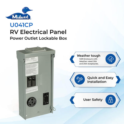 MIDWEST U041CP 70A Electrical Box • RV Electrical Panel • 70 Amp Power Outlet Lockable Box • RV Power Outlet Box • Pad Lockable for Security