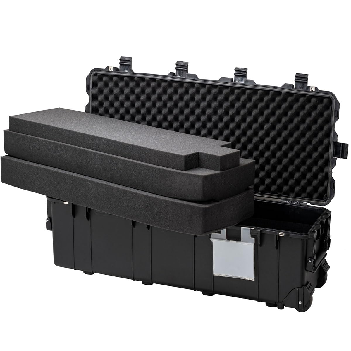 PISKGODSF 44"L x 16"W x 14"H Large Hard Case with Foam, Portable Rolling Hard Case with Wheels, Waterproof Shockproof Dustproof, Suitable for Cameras, Lenses, Camcorder, Instrument, Telescopes (Black)