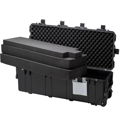 PISKGODSF 44"L x 16"W x 14"H Large Hard Case with Foam, Portable Rolling Hard Case with Wheels, Waterproof Shockproof Dustproof, Suitable for Cameras, Lenses, Camcorder, Instrument, Telescopes (Black)