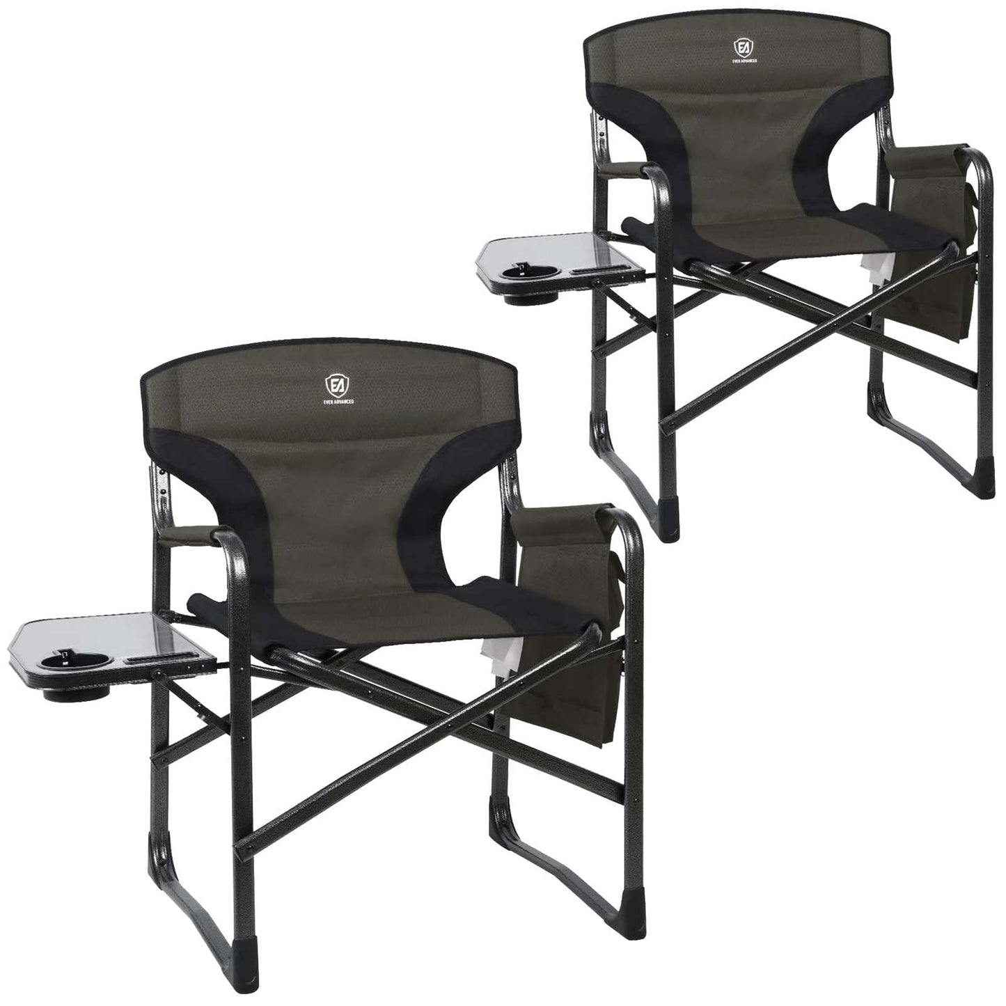 EVER ADVANCED Aluminum Lightweight Folding Director Chair, 350lbs Heavy Duty Camping Chair with Side Table & Storage, 19" Joint-Friendly Height Easy to Stand, Portable Makeup Artist & Vendor Chair
