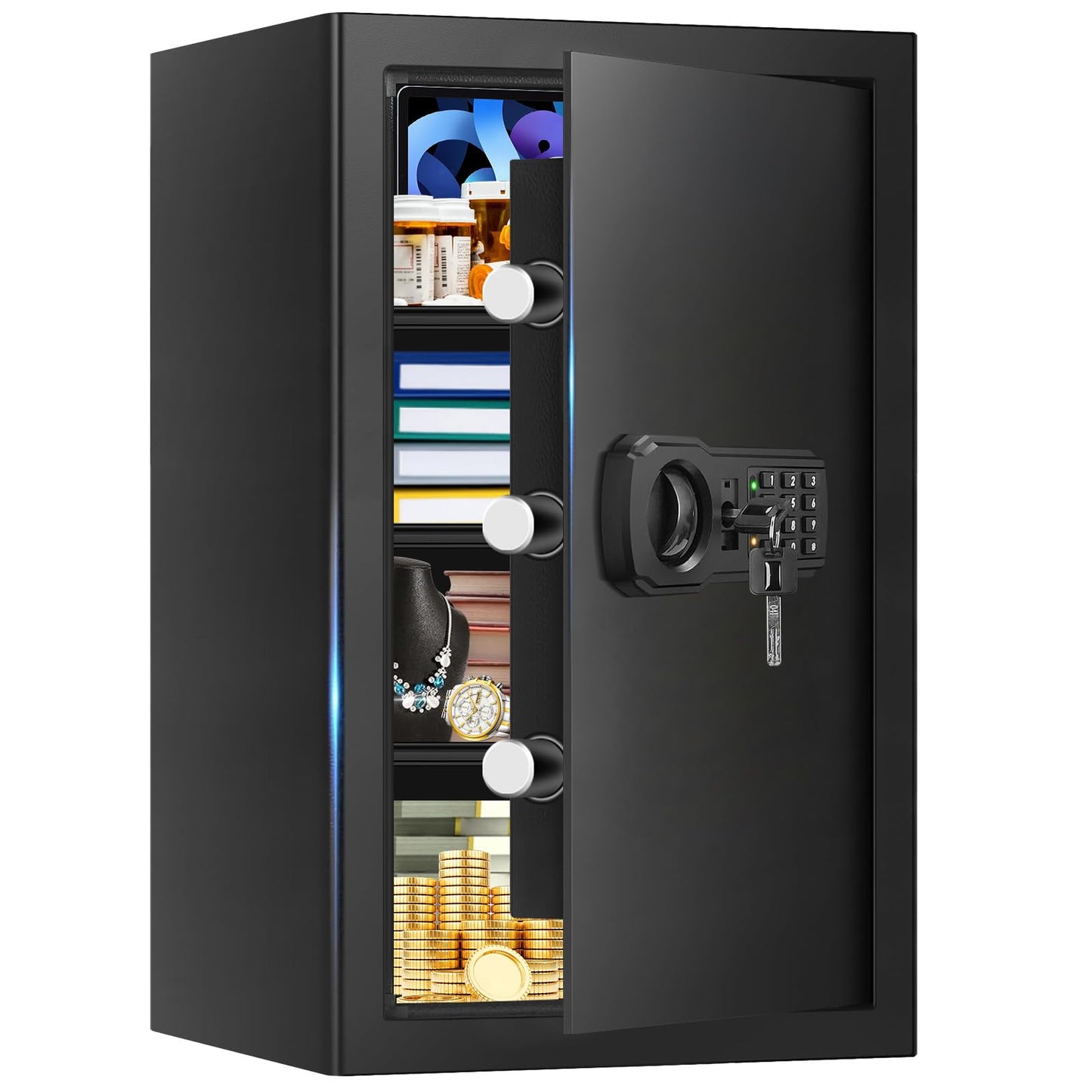 5.2 Cuft Large Home Safes Fire Waterproof, Fireproof Safe Box for Home with Programmable Keypad, Spare Keys and 3 Removable Shelves, Anti-Theft Security Fireproof Document Safe for Money Valuables