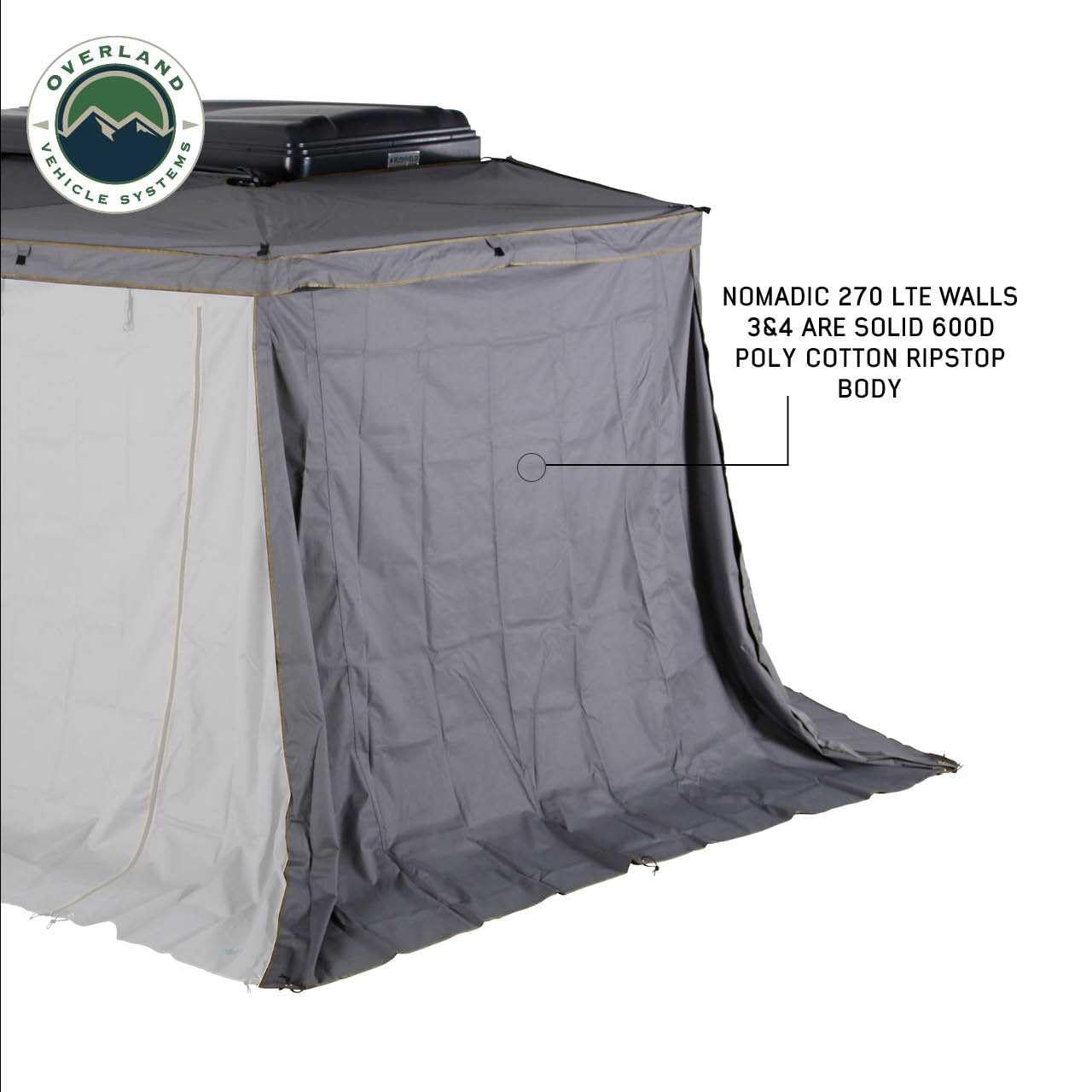 Overland Vehicle Systems 18319909 HD Nomadic 270 LTE Awning Wall 3 & 4 Driver Side | Dark Gray Fabric with Green Trim | Velcro Attachment | Weather-Resistant | Awning Sold Separately