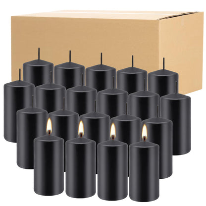 20 Pack 2x4 Inch Black Pillar Candles Unscented for Home Decor Party and Holiday,Elegant Dark hue