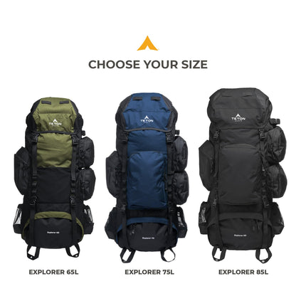 Teton 75L Explorer Internal Frame Backpack for Hiking, Camping, Backpacking, Rain Cover Included, Ocean