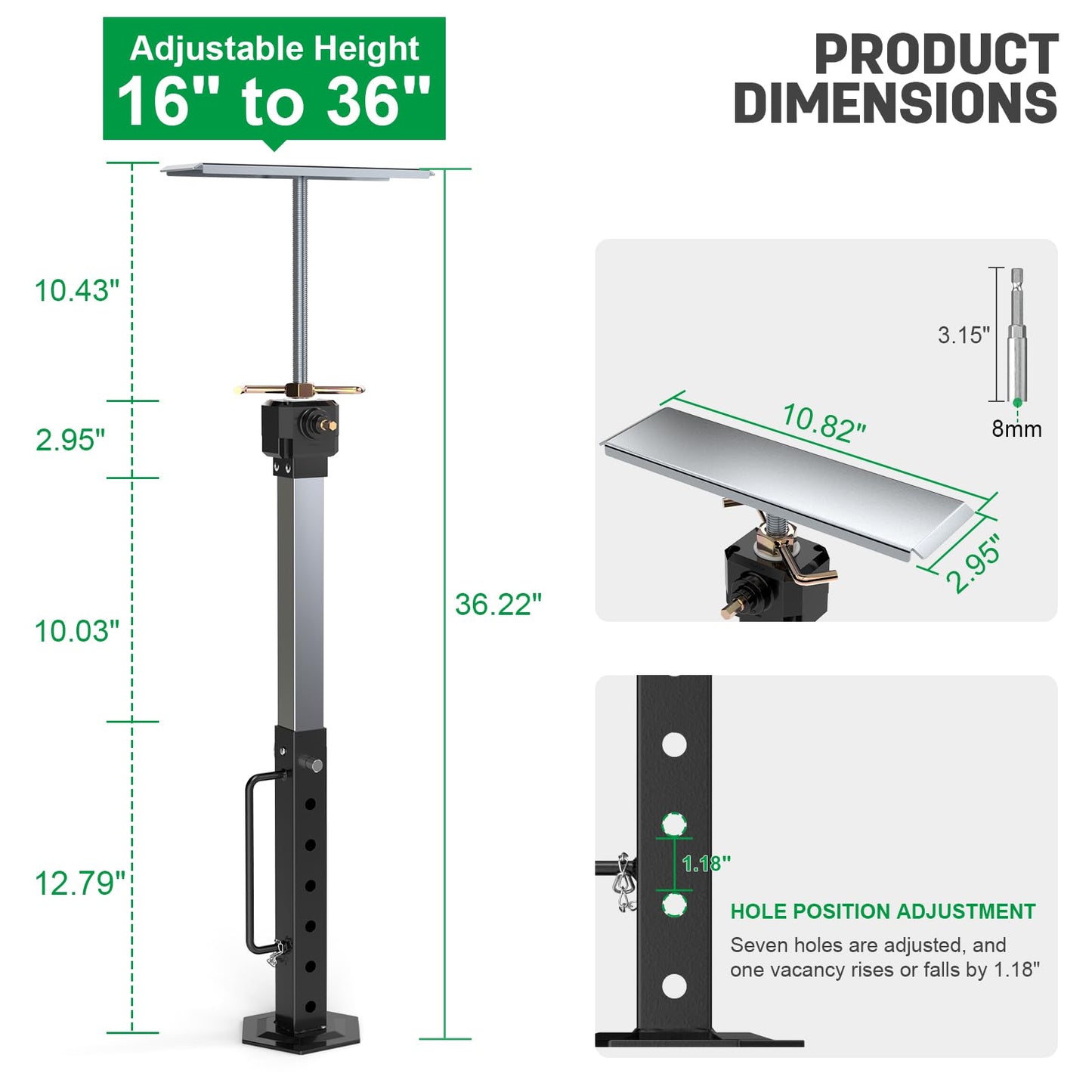 RV Slide Out Support Jacks 16"-36"(Electric Drill Adjust) 2 Pcs Heavy Duty RV Stabilizer Jacks for Camper and Travel Trailer, Supports Up to 5,000 lbs and Aluminum Gear Box