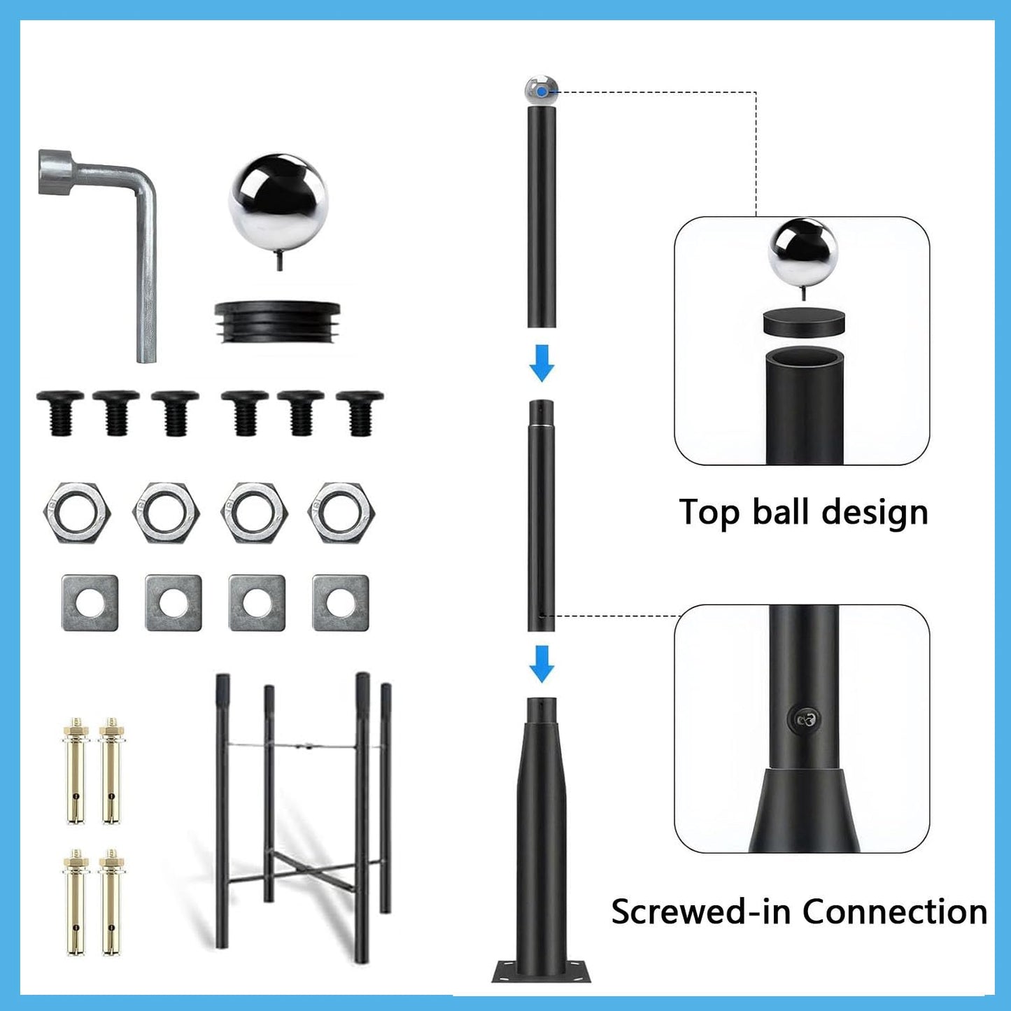 Zyrotin Street Light Pole 10ft Tall, Outdoor Galvanized Steel Solar Street Lamp Post, Suitable for Outdoor Street Courtyard Parking Lot Flag Lighting Fixtures with Mounting Rebar Cage, Accessory