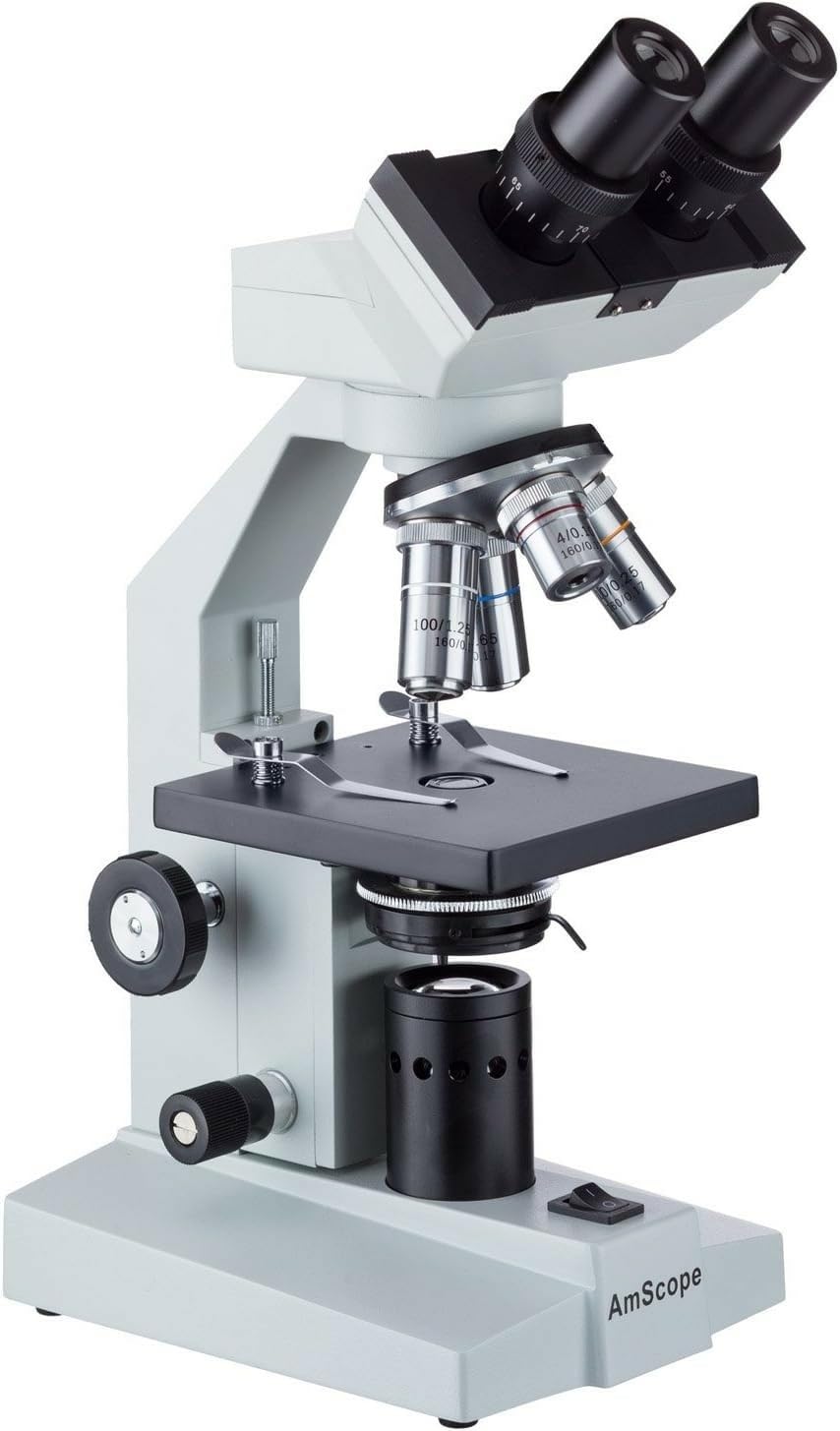 AmScope B100C-SP14-CLS-50P100S Binocular Biological Microscope 40X-2500X with Extensive Slide Preparation Kit, LED Light Source