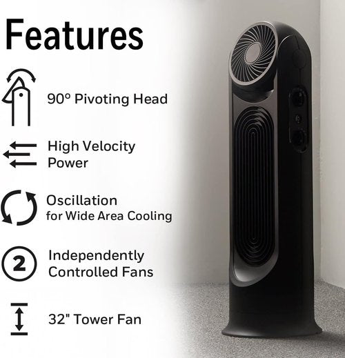 Honeywell TurboForce Tower Fan - 2-in-1 Quiet Operation with 6 Speeds | Stylish Black Design for Home & Office