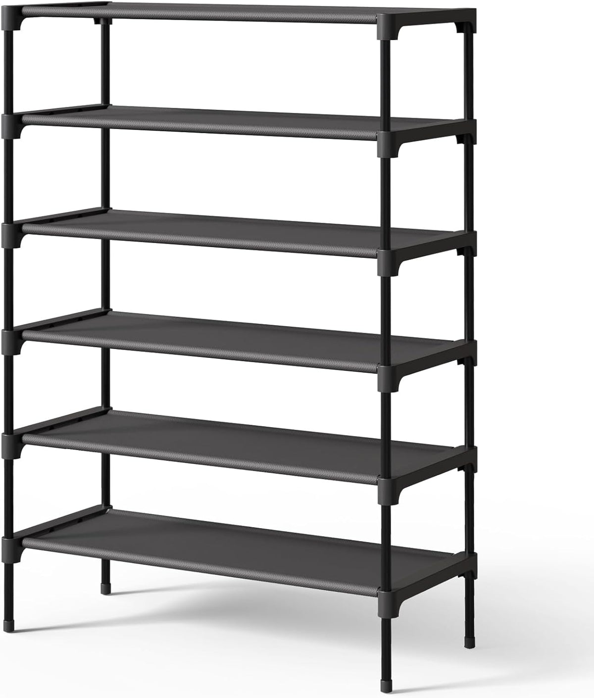 Kitsure Shoe Rack - Stackable Non-Woven Shoe Organizer for Closet & Entryway | 6-Tier, 27.5" Wide, Black