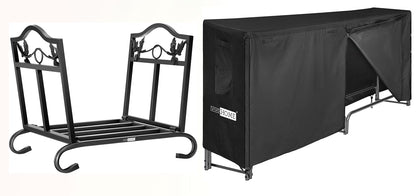 VIVOHOME 21.5 Inches Folding Heavy Duty Firewood Storage Log Rack with 8ft Heavy Duty Indoor Outdoor F