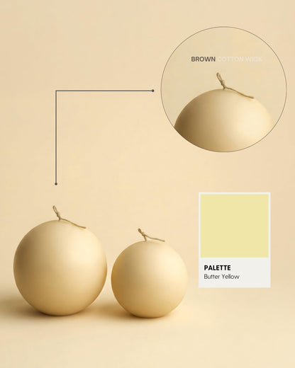 LAWA Sphere Candle - Beautiful Handmade Pillar Soy Wax Elegant Aesthetic Candle Housewarming Gift Home Room Shelf Decor Idea (Butter Yellow, Set of 2)