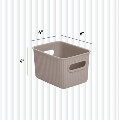 Superio Ribbed Collection - Small Taupe Decorative Plastic Storage Basket | 1.5 Liter Organizer for Home