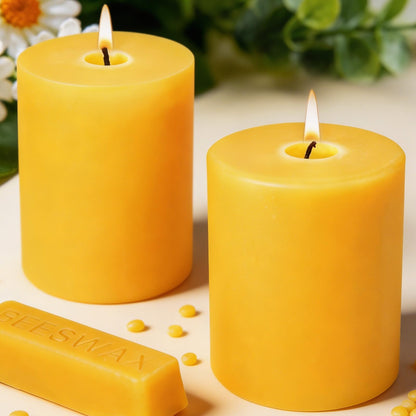 UGBEM 2 Packs 3"x 4" Natural Beeswax Pillar Candles, 100% Pure Beeswax Candle 120 Hours Long Burning Emergency Candle, Unscented Bees Wax Candles for Home Decor, Air Purification, Smokeless & Dripless