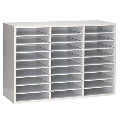 AdirOffice Classroom Mailbox - Wooden Literature Organizer, Construction Paper Storage Organizer, Mail Sorter with Slots, Office Mailboxes with Removable Shelf (27 Slot, White)