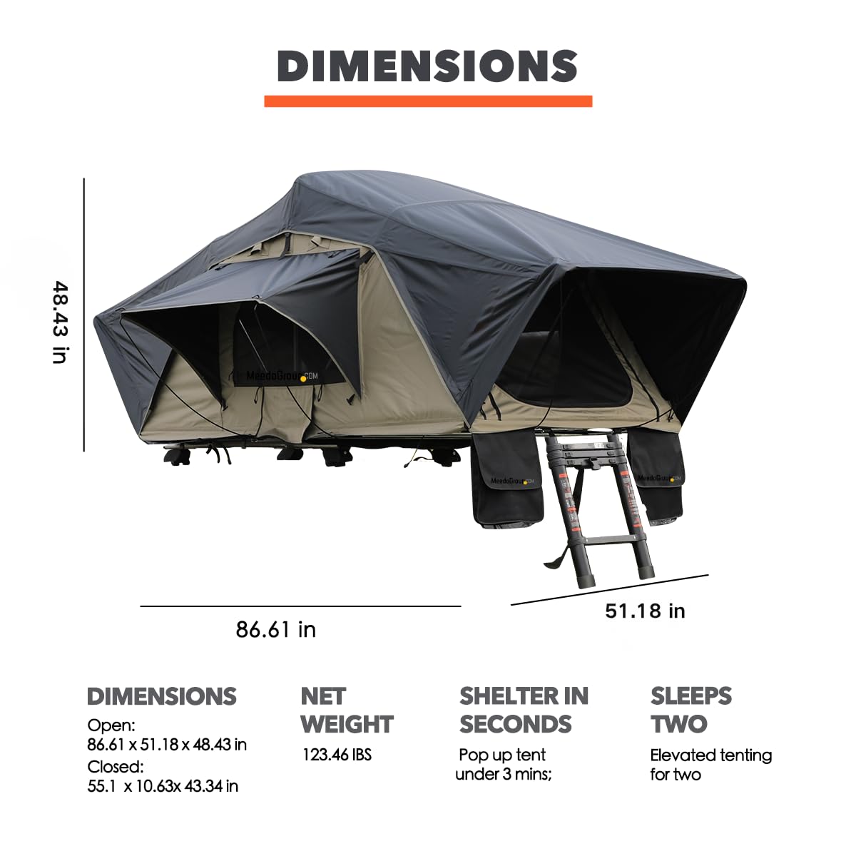 Meedo Apolle A86 M, Soft Shell Rooftop Tent, Fits 2 People, Made with Waterproof Material and a Rainfly-Fold Design, Clamshell Army Green Roof top Tent for Overlanding Hunting, Ladder Included