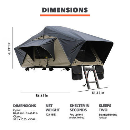 Meedo Apolle A86 M, Soft Shell Rooftop Tent, Fits 2 People, Made with Waterproof Material and a Rainfly-Fold Design, Clamshell Army Green Roof top Tent for Overlanding Hunting, Ladder Included