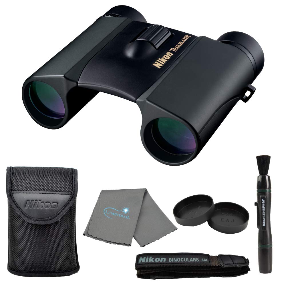 Trailblazer 10x25 ATB Binoculars, Black, Bundle with a Lens Pen and Lumintrail Lens Cloth
