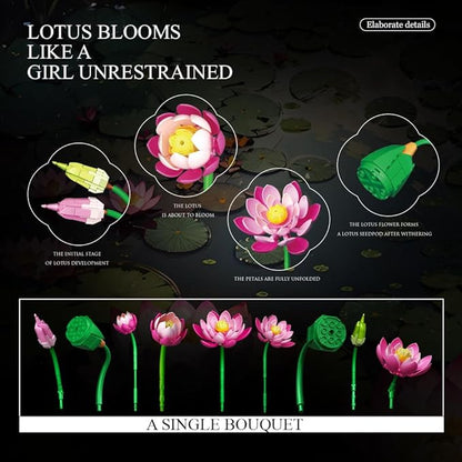 39092 Lotus Building Blocks Flower Set 710 Pieces of Floral and Plant Series Block Sets Adult Creative Enthusiast Model Gifts and Unique Collectibles Can be Used for Room Decoration