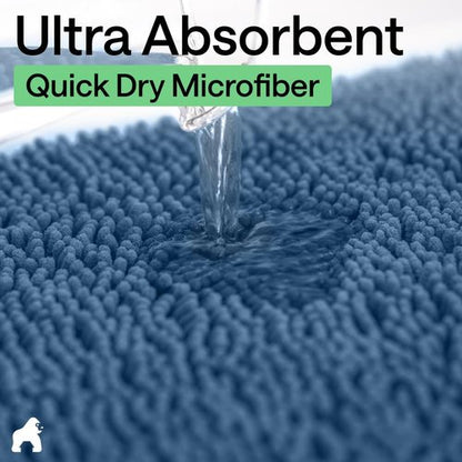 GORILLA GRIP Bath Rug Mat - Soft Absorbent Chenille | Quick Dry Microfiber, Rubber Backing, 24x17, Blue