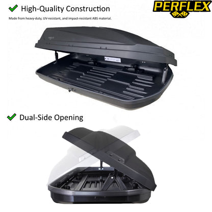 Perflex Exclusive Rooftop Cargo Box Carrier Large 17.7 Cubic Feet Car Top Mount Travel Luggage Storage, Dual Side Opening, 130 Lbs Weight Capacity, Extra Keys, Straps (Black)