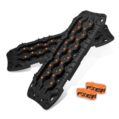 FIERYRED Large Off Road Traction Boards, Pair 44.88" L x 12" W Recovery Track Tire Traction Mat for Sand Mud Snow Vehicle Truck Jeep SUV, Traction Tracks, Black with Orange, GEN3