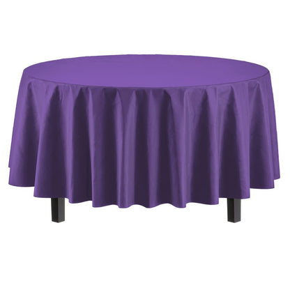 Exquisite Party Solids 6-Pack Premium Plastic Tablecloth 84in. Round Plastic Table Cover - Purple