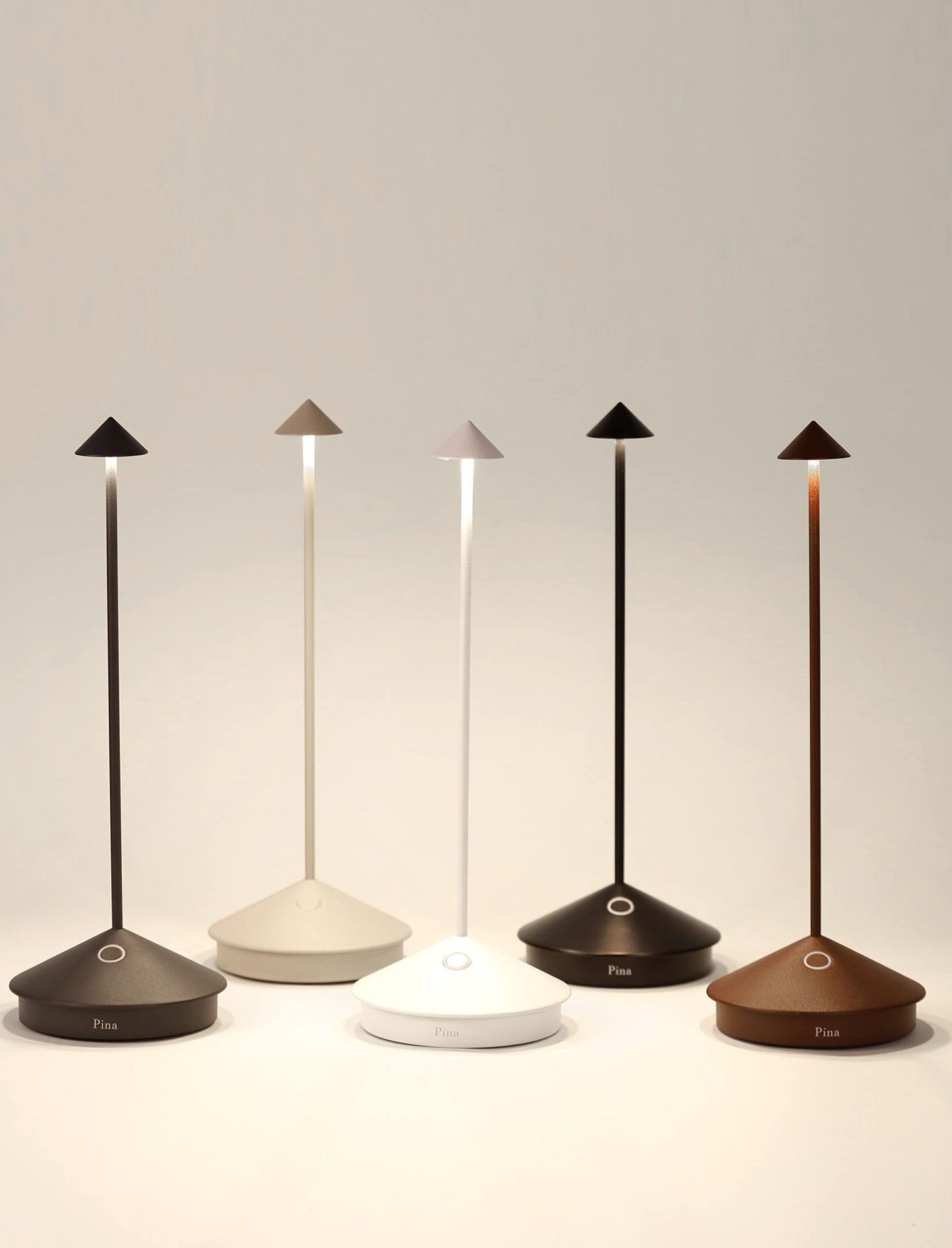 Zafferano Pina Pro Cordless LED Table Lamp (Rust) in Powder-Coated Aluminum, Touch Dimmable, Indoor Outdoor Use, Contact Charging Base, USA Plug