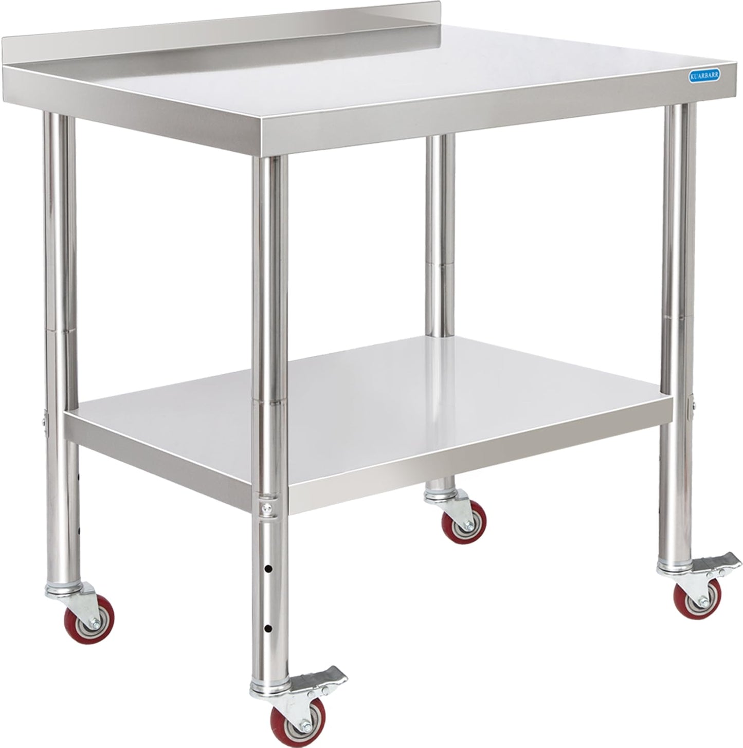 KUARBARR Stainless Steel Table for Prep & Work with 4 Caster Wheels with Backsplash 24 x 30 NSF Metal Commercial Kitchen Adjustable Under Shelf Worktable for Restaurant Home Outdoor