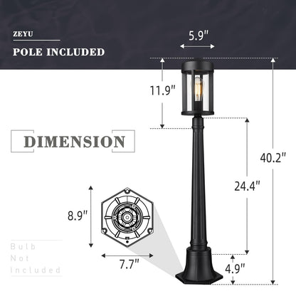 zeyu 40.2'' Modern Outdoor Post Light, Modern Exterior Pole Light, Pathway Light with Pole Mount Base, Black Metal Finish with Clear Glass Shade, ZW118PL BK