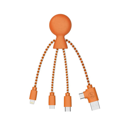Xoopar Multi USB Cable 4 in 1 - Universal Charger Made from Recycled Plastic - USB, USB-C, Lighting, Micro USB Ports - Compatible with All Smartphones Mr Bio White Octopus