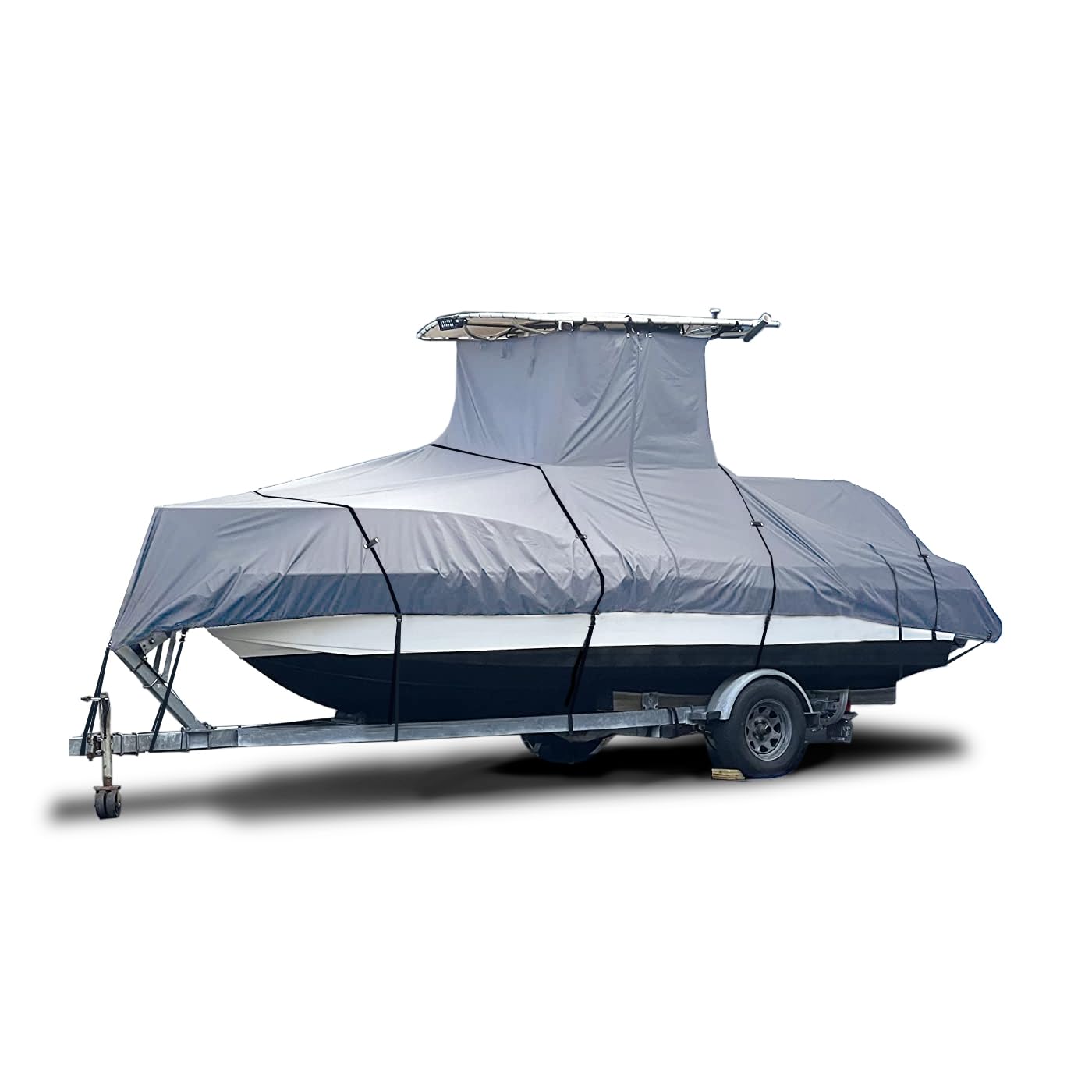 EliteShield Heavy Duty T-Top Boat Cover - Fits 30ft to 32ft Long Center Console Boats, Waterproof & Fade Resistant, Gray (Size 7: 30'-32' Long, Beam 140" W)