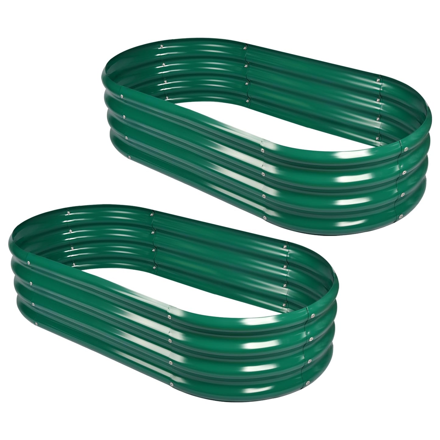 Land Guard 2Pcs Galvanized Raised Garden Bed Kit, Galvanized Planter Oval Large Metal Raised Garden Boxes Outdoor for Vegetables（Forest Green）