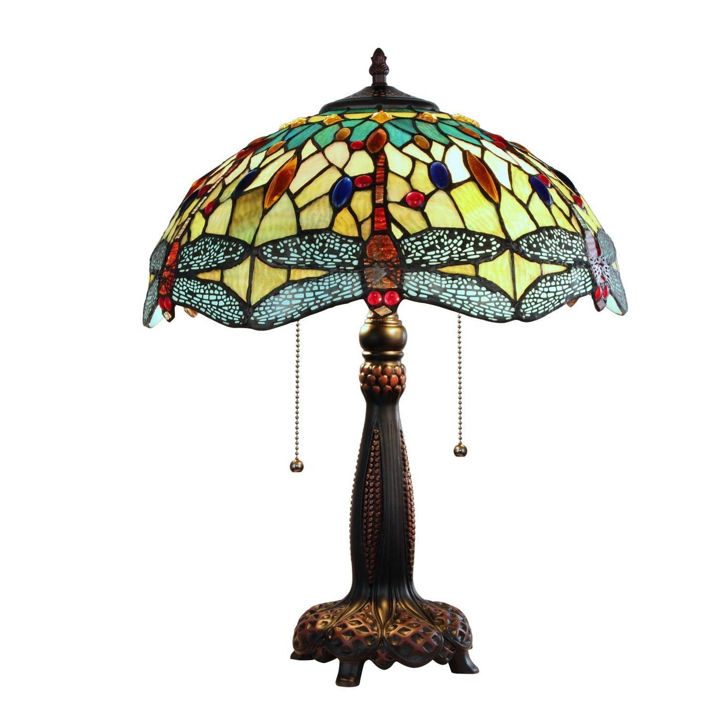 Chloe Lighting Empress Dragonfly Tiffany-Style Table Lamp, Dark Bronze, 16in Wide, Multicolor, Model CH3T471GD16-TL2