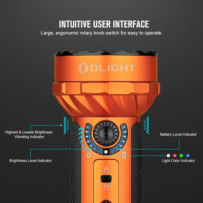 OLIGHT Marauder Mini 7,000 Lumens Bright Flashlight with 600 Meters Beam Distance, Powerful RGB Lights, Magnetic Rechargeable for Outdoors Work, Hunting, and Searching (Orange)