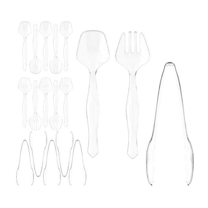 18 Pcs Clear Plastic Serving Utensils Set - 6 Clear Plastic Serving Spoons, 6 Tongs And 6 Forks - Heavy Duty Disposable Serving Utensils Set For Parties