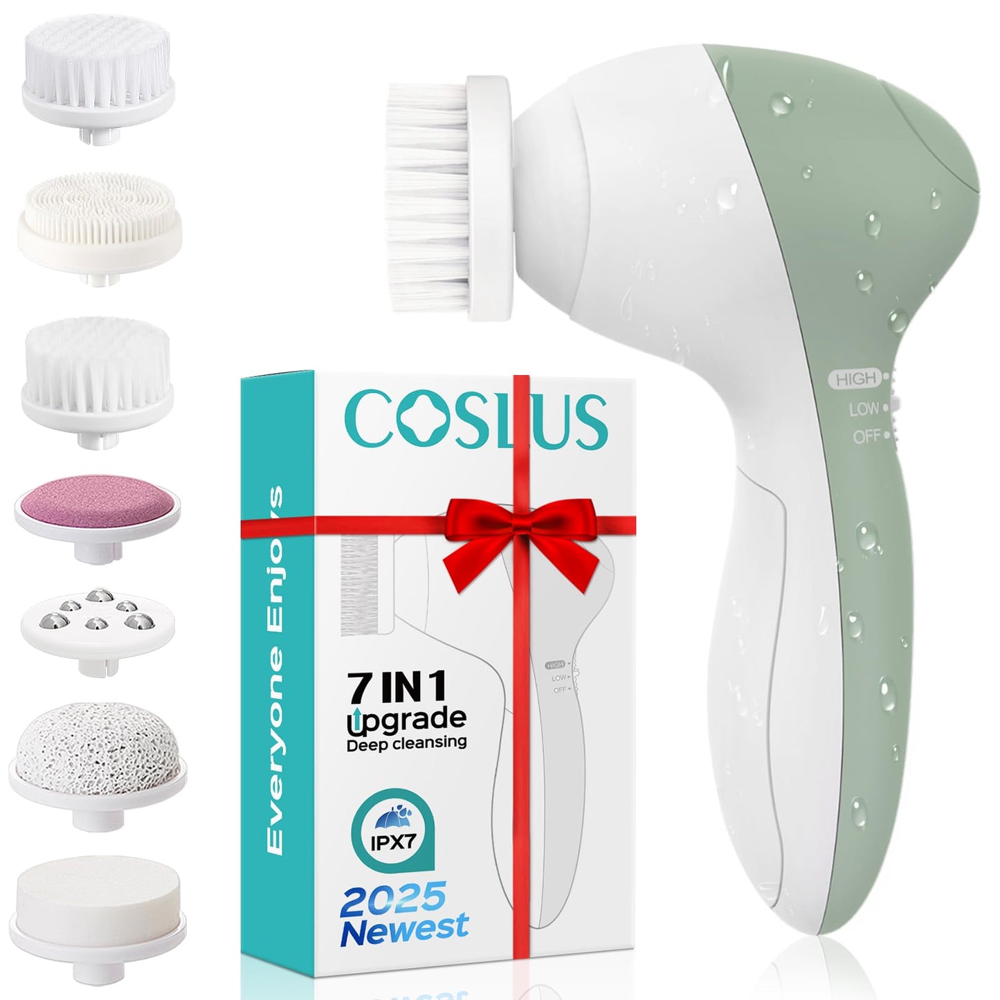 COSLUS Facial Cleansing Brush Silicone Face Scrubber: 2 in1 FBS-D Electric Exfoliating Massage Device Waterproof Deep Cleaning Exfoliation Rotating Spa Machine - Electronic Skin Care Wash Clean System