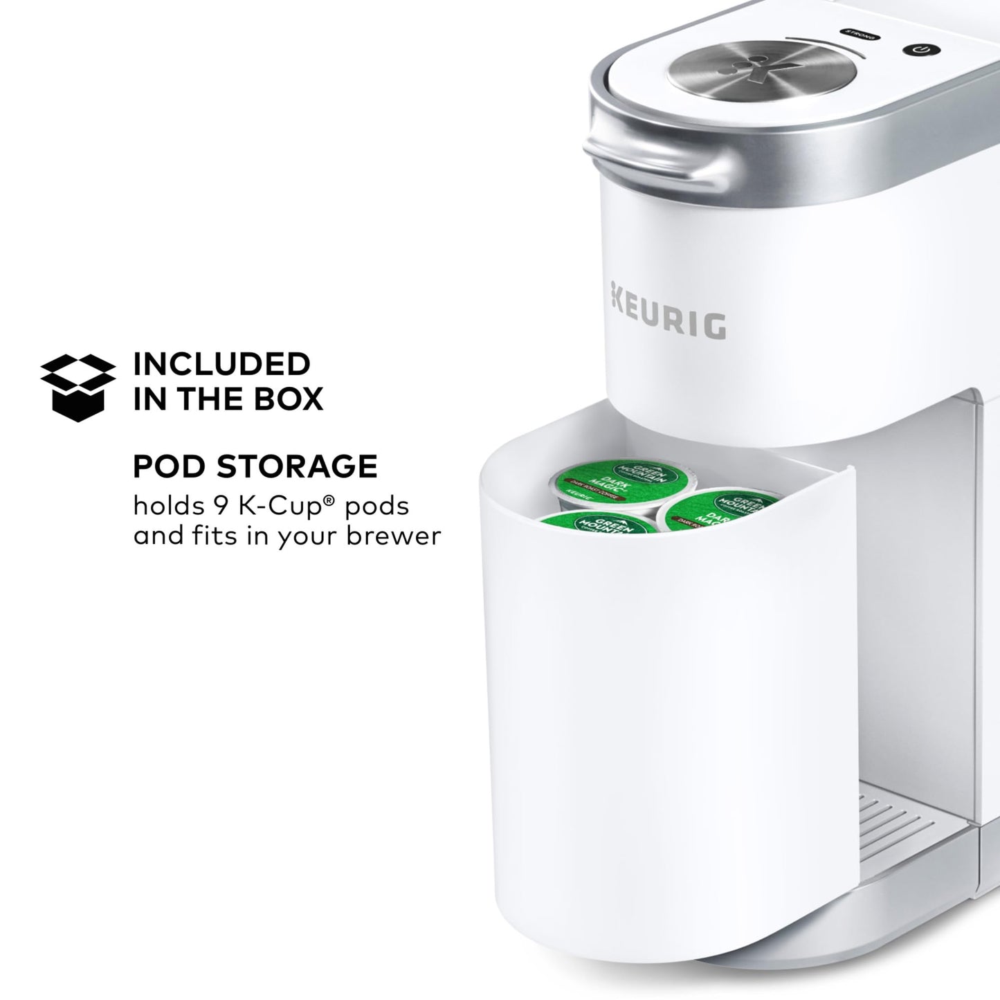 Keurig K-Mini Plus Single Serve K-Cup Pod Coffee Maker, with 6 to 12oz Brew Size, Stores up to 9 K-Cup Pods, Travel Mug Friendly, Matte White