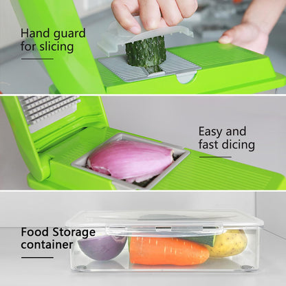 LHS Professional Vegetable Chopper - 5-in-1 Food Slicer and Dicer with Storage Containers | Green
