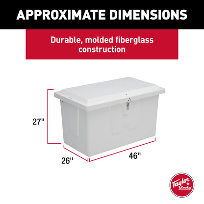 Taylor Made Stow N’ Go Deep Fiberglass Dock Box, Small (27"H X 46"W X 26"D), White, Smooth Interior Finish, Lockable Latch, Stainless-Steel Hardware - 83553