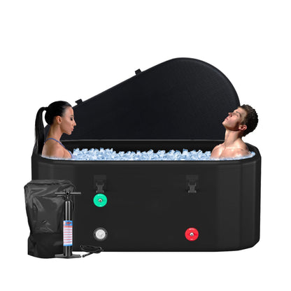HotMax XXL Drop Stitch Ice Bath Tub for Recovery 216 Gal, Compatible with Water Chillers, Cold Plunge Tub with Insulated Lid, Multi-layer Portable Bathtub for Cold Water Therapy(59IN*32.2IN*27IN)