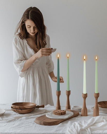 10 Inch Green Taper Candles-Dripless Unscented Spring Tapered Candle Smokeless Candlestick Long Slow Burning 8 Hours Tall Sticks for Christmas Wedding Dinner Parties 12 Pack