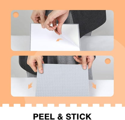 8 Pack Peel-and-Stick Building Baseplates 10”x10” Classic Building Boards - 100% Compatible with All Major Brands of Toy Building Sets Sturdy Stacking Play Table Top Black