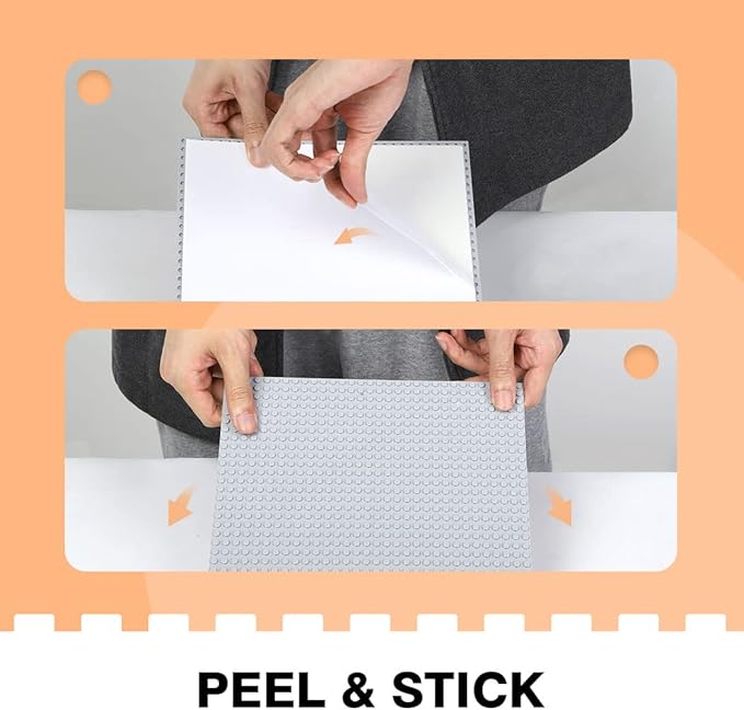 8 Pack Peel-and-Stick Building Baseplates 10”x10” Classic Self-Adhesive Boards - 100% Compatible with All Major Brands Sturdy Stacking Play Table Top Green/Grey/Blue/White