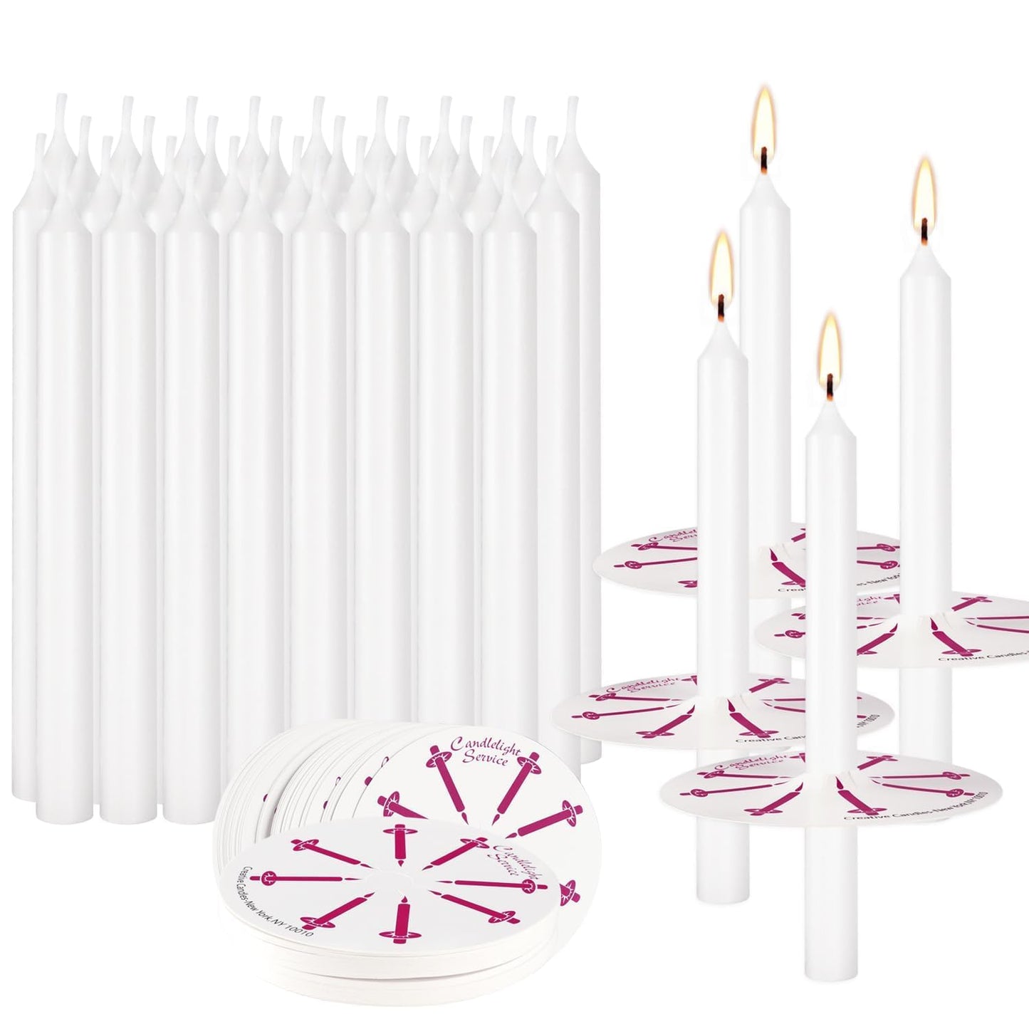 100 Pieces Church Candles- White Taper Candle Unscented with Drip Protectors-for Church Congregational Christmas Vigil-5 Inch Tall x 1/2 Inch Diameter